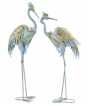 Blue Heron Bird Statues Set of 2 Metal 40.5" High Freestanding Tall Garden Decor