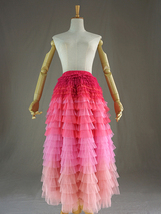 Pink Blush Nude Tiered Tulle Skirt Women High Waist Tiered Tulle Skirt Plus Size image 1