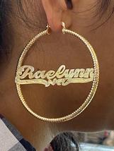 14k gold overlay personalized Hoop Earrings 3"  /#c6 - $34.99