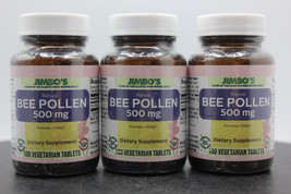 3 Pack! JIMBO&#39;S Natural Bee Pollen 500mg, 100 Tablets each, Best By 11/2024 - $25.24