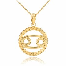 14K Solid Gold Cancer Zodiac Sign in Circle Rope Pendant Necklace - $203.88+