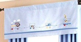 Two Valances Pottery Barn Baby Kids Ryder Circus Train Blue Animals Stripe 18x44 - $29.68