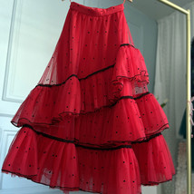 RED Polka Dot Layered Tulle Skirt Wedding Guest Red Tulle Tutu Skirts Puffy Tutu