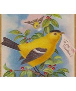 Goldfinch on Berry Branch W/ Letter for a Sweetheart Antique Greeting Postcard  - $8.25