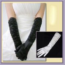 Long and Longer Ruched Satin Wedding Opera Full Finger Gloves in White or Black  image 1