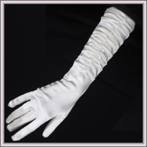 Long and Longer Ruched Satin Wedding Opera Full Finger Gloves in White or Black  image 2