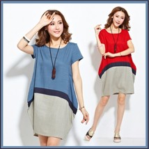 Linen Color Block Expansion Baby Bump Style Dress Casual Comfort Wear