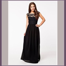 Crochet Top Floor Length Formal Sleeveless Backless Chiffon Evening Prom Gown  image 2