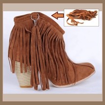 Western Style Martin Heel Suede Leather Fringed with Tassel 2.5 inch Ankle Boot
