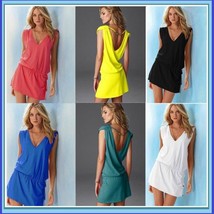 Casual Summer Beach Wear Swimsuit Cover Up Beach Tunic with Waist Drawstring