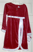 NWT YOUNGLAND Red Plush White Fur Trim LS Christmas Dress Candy Cane Nec... - $25.00