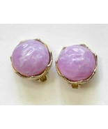 Elegant Violet Swirly Plastic Gold-tone Clip Earrings 1960s vintage 1&quot; - $12.30