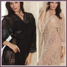 Chiffon Nude or Blace Lace Bathrobe Nightgown Lounger with Tie Sash Belt image 1