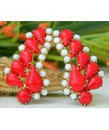 Vintage Lipstick Red White Earrings Teardrop Glass Beads Clip-On Large - $24.95