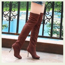 Over The Knee Scrunchy Stretch Faux Leather Suede 3" High Heel Stiletto Boots