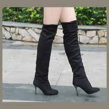 Over The Knee Scrunchy Stretch Faux Leather Suede 3" High Heel Stiletto Boots image 2