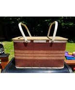 Vintage Redmon 1950s picnic basket wood lid metal handles  - $19.80