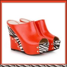 Zebra Open Toe PU Leather Platform Wedge Sandals in Orange White or Black