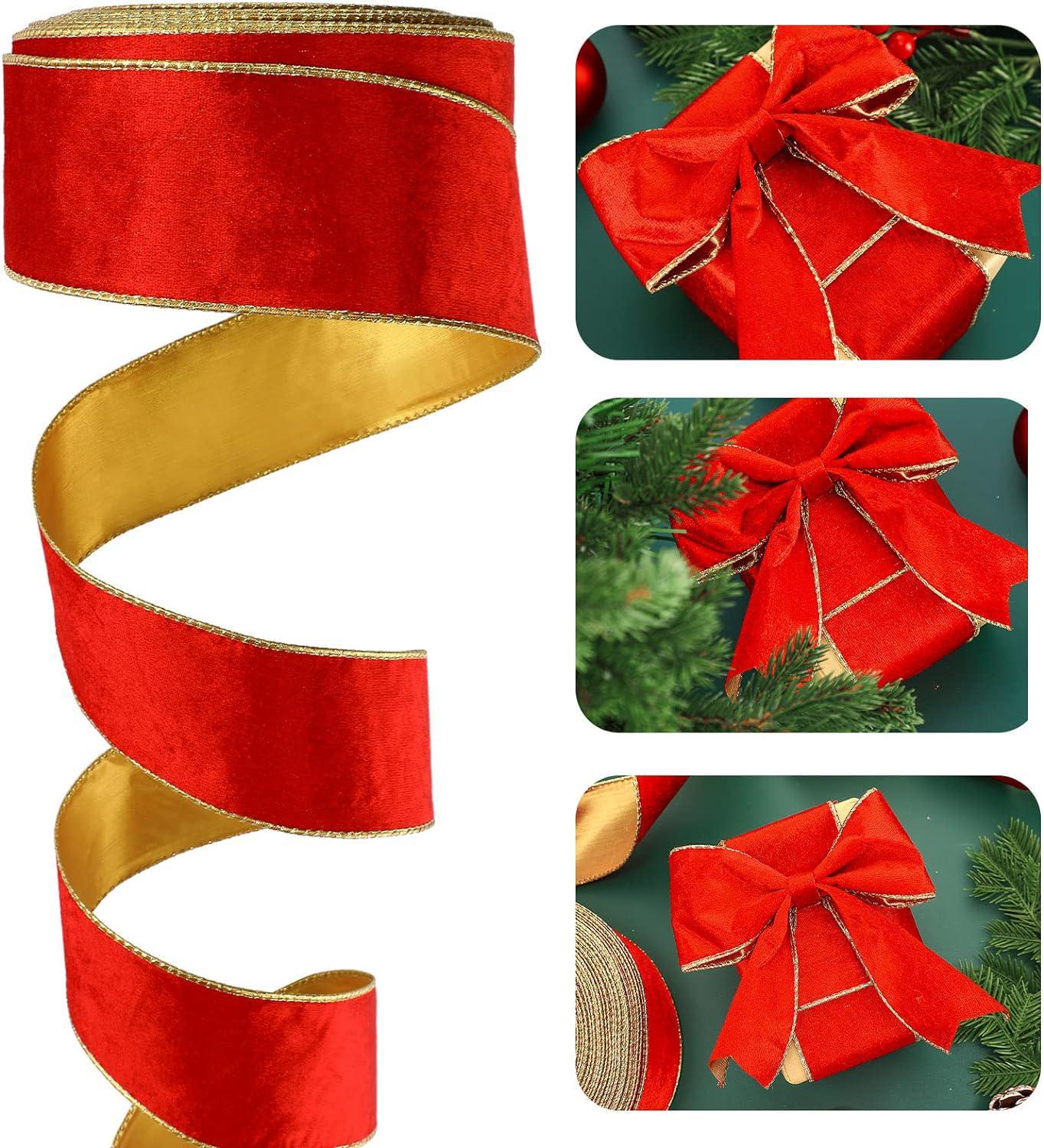 Christmas Velvet Ribbon Satin Ribbon Solid Color Wired Edge Ribbon Gold  Trim Wrapping Ribbon Christmas Ribbon Decoration Soft Smooth Craft Ribbon  for