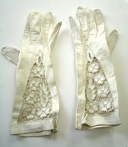  Vintage Kid Leather White Lace inset Formal  Gloves Hand Cut - $69.99