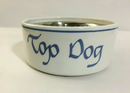 Dog Bowl Ceramic Top Dog White Vintage Rare - $29.70