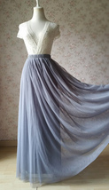 GRAY Elastic High Waisted Full Tulle Skirt Plus Size Gray Long Bridesmaid Skirt