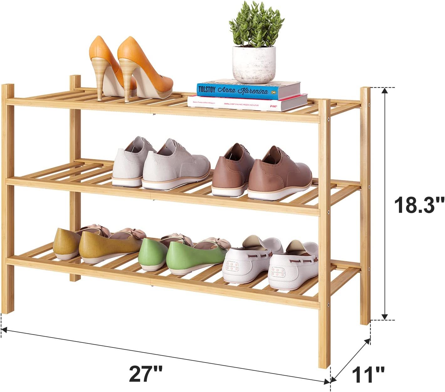 IOTXY Shoe Rack Storage Bench - Bamboo Shoe Shelf with Cushioned