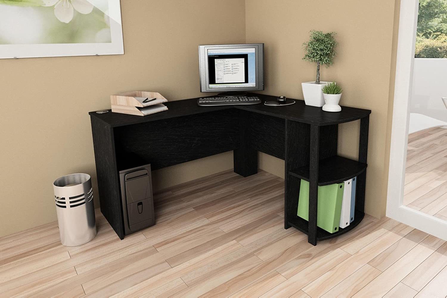 Ameriwood Home Dakota LShaped Desk With Bookshelves (Black Ebony Ash