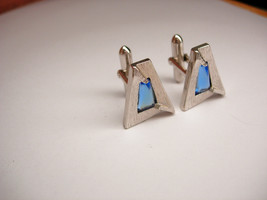 Vintage swank Cufflinks  Blue rhinestone Futuristic Space Age Abstract Designer - $20.00