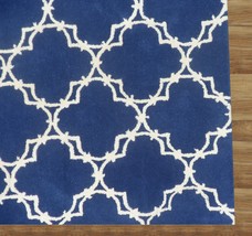 Hand Tufted Trellis Blue 9&#39; x 12&#39; Contemporary Woolen Area Rug Carpet - $799.00