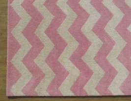 Hand Tufted Chevron Zig Zag Pink 6' x 9' Contemporary Woolen Area Rug Carpet - $479.00