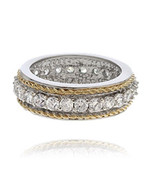 Austrian Zircon Two Tone Rope Ring Band 14k Yellow White Gold Over 925 SS - $54.65