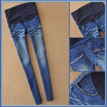 Preggers Straight Leg Blue Denim Expansion Baby Bump Skinny Blue Jeans