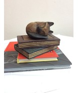 Sleeping Cat Over Books Decorative Paper Weight. Solid Wood carved. - $16.50