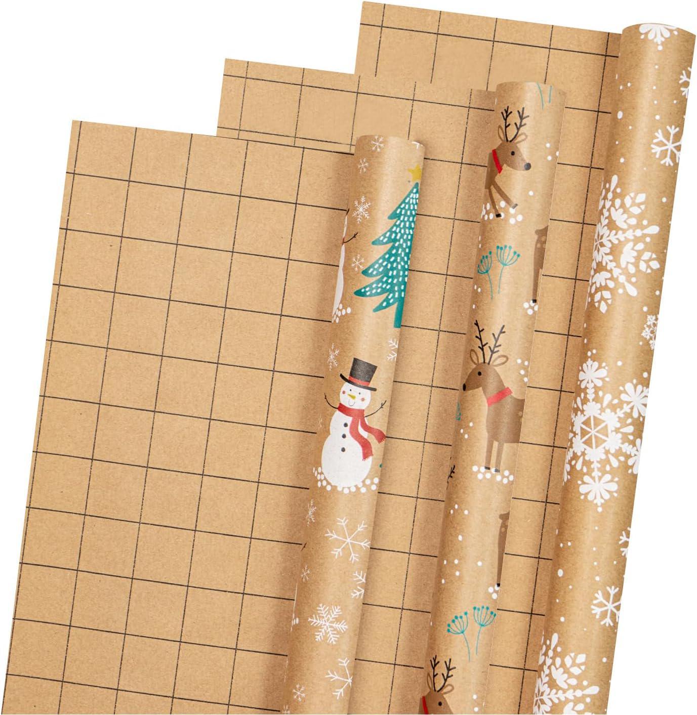 LeZakaa Reversible Christmas Wrapping Paper - Jumbo Roll - Reindeer Black &  W