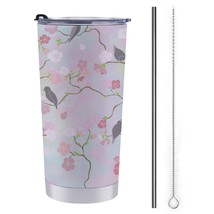 Mondxflaur Flower Bird Steel Thermal Mug Thermos with Straw for Coffee - $20.98