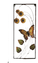 Monarch Butterfly & Sunflowers Wall Plaque 27" High Iron Rectangle 3D Garden image 2