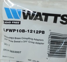 Watts LFWP10B1212PB 0653007 Brass CrimpRing Adapter 3/4 Inch Sweat Bag of 5 image 2