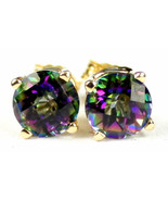 E012, 6mm round Mystic Fire Topaz, 14KY Gold Post Earrings - $129.10