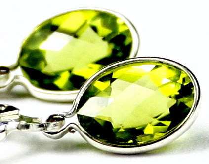 Primary image for SE001, 8x6mm Peridot, 925 Sterling Silver Leverback Earrings