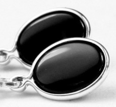 SE001, 8x6mm Black Onyx, 925 Sterling Silver Leverback Earrings - $41.28