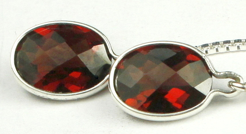 Primary image for SE005, 8x6mm Mozambique Garnet, 925 Sterling Silver Threader Earrings