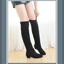 Turn Down Low Heel Knee High Faux Suede Leather Pointed Toe Boots in 4 Colors image 2