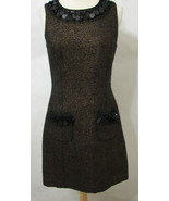 PLENTY TRACY REESE Dress Bronze Wool Blend Sleeveless Sequin Bead Trim N... - $179.99