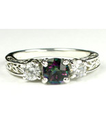SR254, Mystic Fire Topaz w/ CZ Accents, 925 Sterling Silver Engagement Ring - $48.76