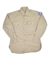 Vintage 1946 US Army Cotton Shirt Mens 15 Khaki Stand Up Collar Alaska D... - $32.85