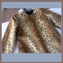 Golden Spotted Lynx Leopard Mid Length Long Sleeved Faux Fur Coat Jacket image 3