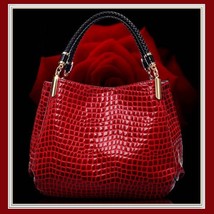 European Fashion Crocodile Style Genuine Leather Shoulder Braided Handle Handbag