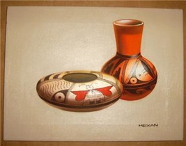 NATIVE AMERICAN INDIAN CLAY POTTERY PAINTING BY MEXAN - $191.99