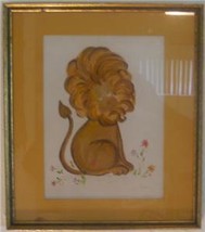 RARE HAND SIGNED LOIS KELLOGG LION PAINTING KANSAS ART - $191.64